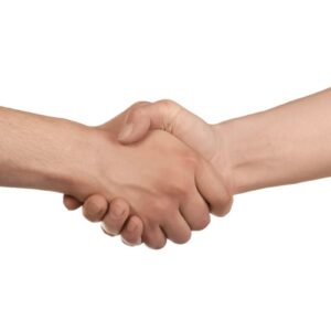 Shaking hands of two male people, isolated on white